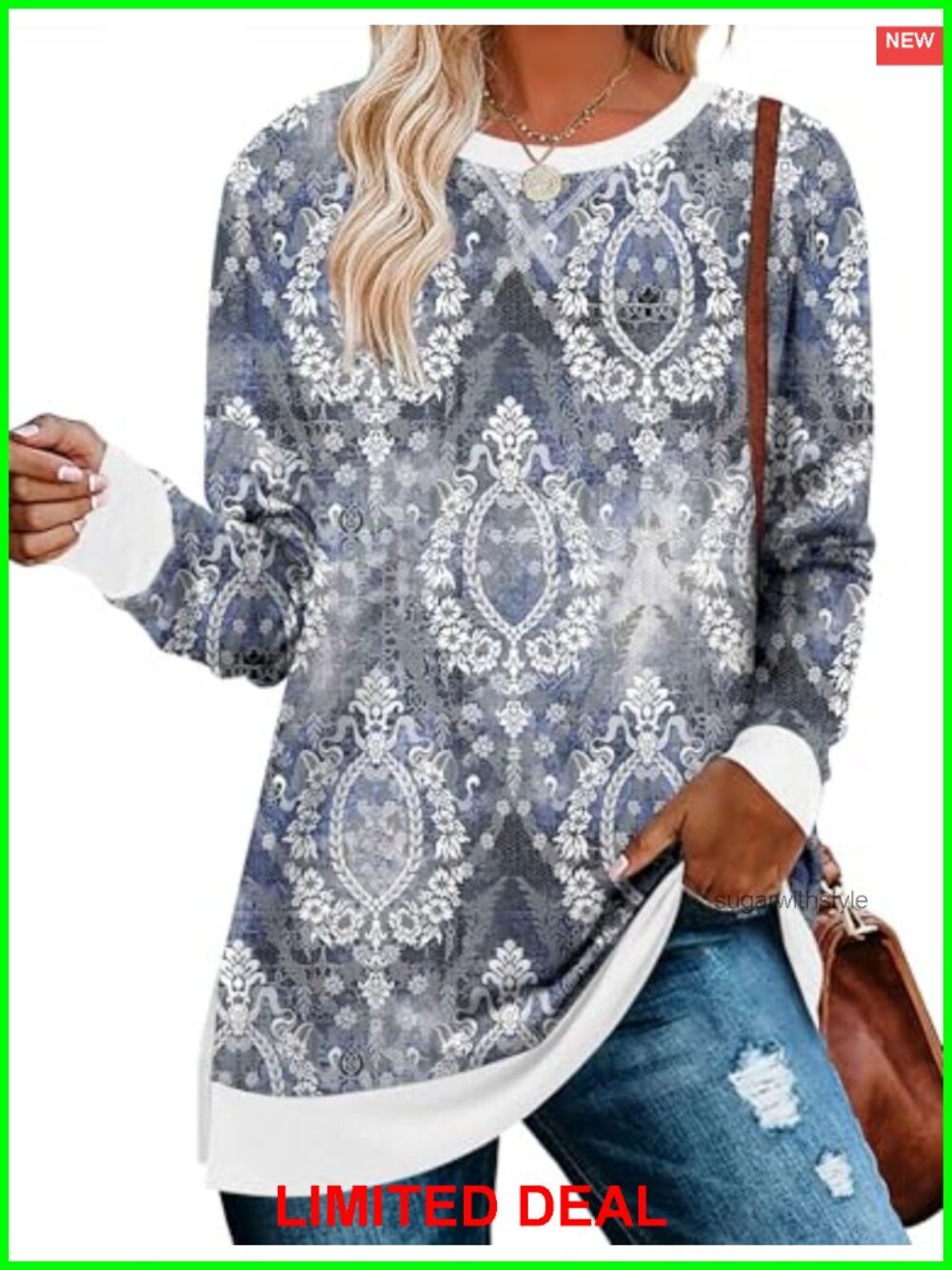 BETTE BOUTIK Women's Long Sleeve Tunic Sweatshirt with Side Slit Drop Shoulder
